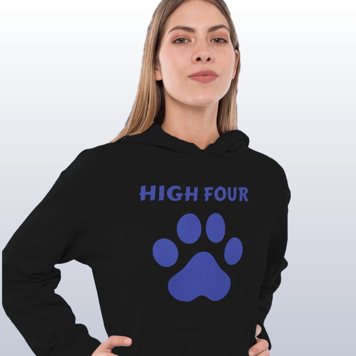 woman wearing high four hoodie