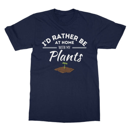 I'd Rather Be At Home With My Plants T-Shirt - Navy - Funny T-Shirt