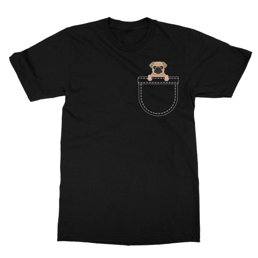 pug in pocket t shirt black